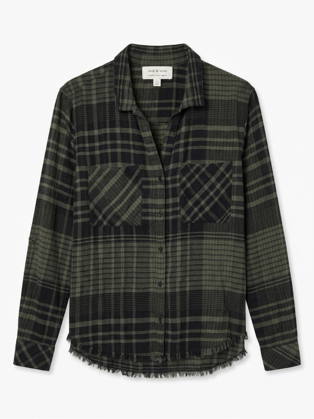 Cloth & Stone Plaid Raw Hem Button Down Top Size Small